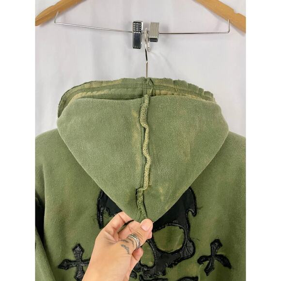 Affliction Green Skull Hoodie Full Zip Light Jacket M Grunge Y2K Distressed Mens - Picture 16 of 16